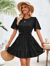 Crisscross Round Neck Flutter Sleeve Mini Dress