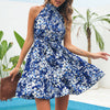 Beautiful Flower Print Lace-up Ruffled Dress