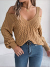 Cable-Knit Cold Shoulder Long Sleeve Sweater