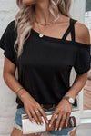 Asymmetric Criss Cross Cold Shoulder T-Shirt