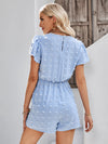 Swiss Dot Lace Trim Flutter Sleeve Romper with Pockets