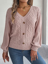 Cable-Knit V-Neck Lantern Sleeve Sweater