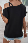 Asymmetric Criss Cross Cold Shoulder T-Shirt