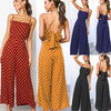 Elegant Sleeveless Polka Dot Jumpsuit with Bow Back, Loose Baggy Pants and Backless Design