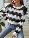 Striped Round Neck Long Sleeve Sweater