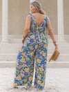 Plus Size Printed V-Neck Wide Leg Jumpsuit