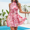 Beautiful Flower Print Lace-up Ruffled Dress