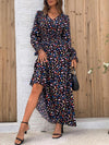 Smocked Printed V-Neck Flounce Sleeve Dress