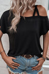 Asymmetric Criss Cross Cold Shoulder T-Shirt