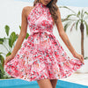 Beautiful Flower Print Lace-up Ruffled Dress