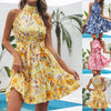 Beautiful Flower Print Lace-up Ruffled Dress