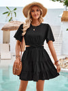 Crisscross Round Neck Flutter Sleeve Mini Dress